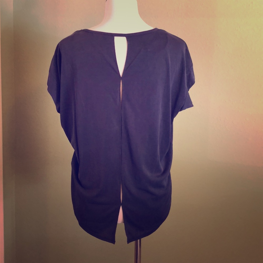 Naked Zebra navy modal blouse, open back detail
